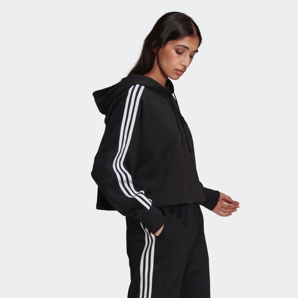 NWT Adidas x Her Studio London Cropped Black 3 Stripes Sequin Cherry Hoodie - Picture 3 of 8